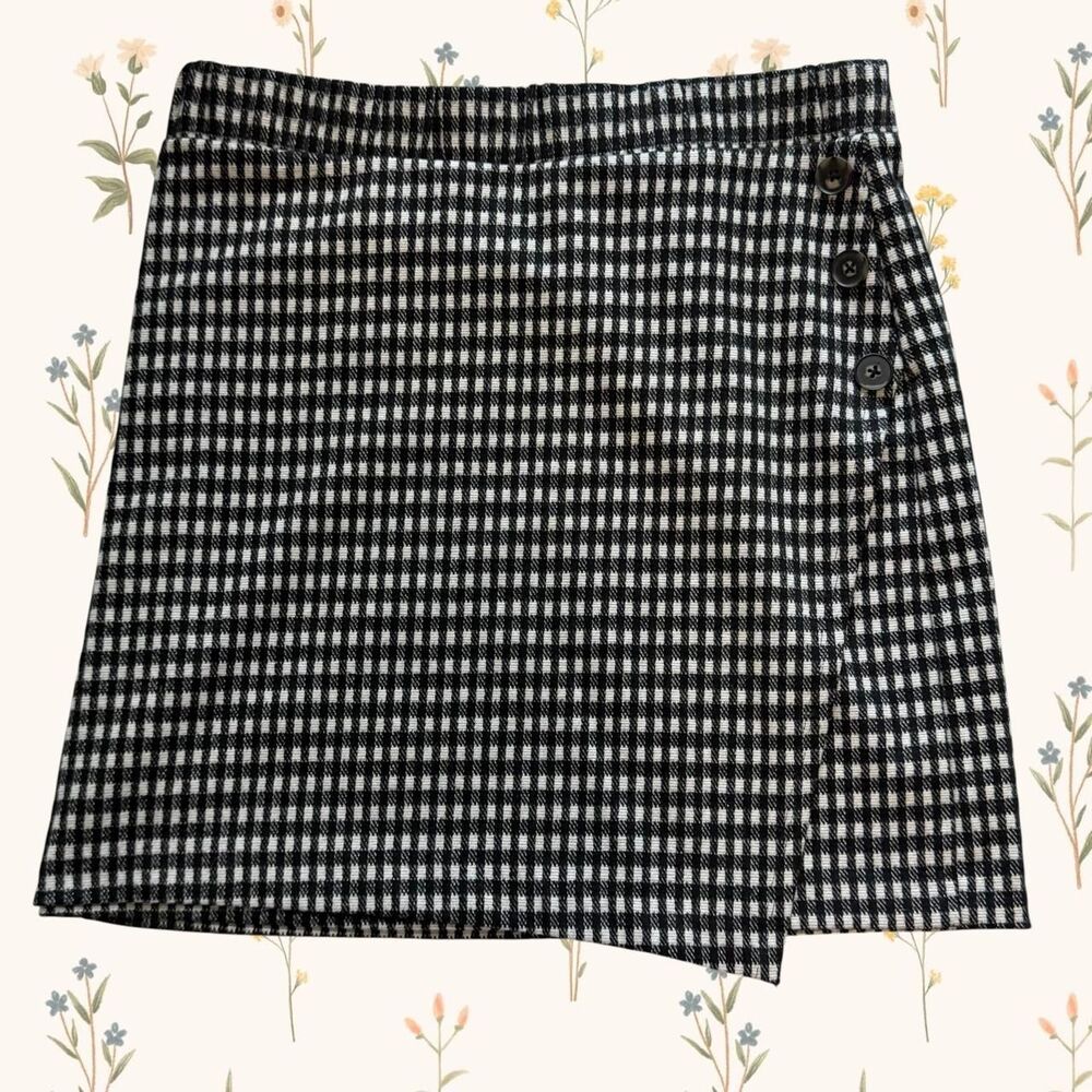 Sanctuary Preppy Houndstooth Plaid Pull-On Faux-Wrap Skirt Large